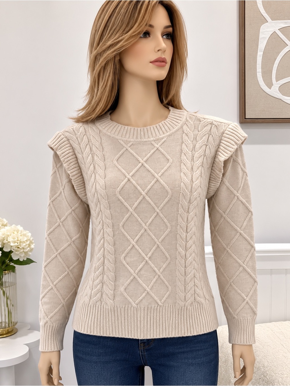 Cyrus Cable Knit Sweater Women’s XS Cream Ivory Textured Knit Pullover